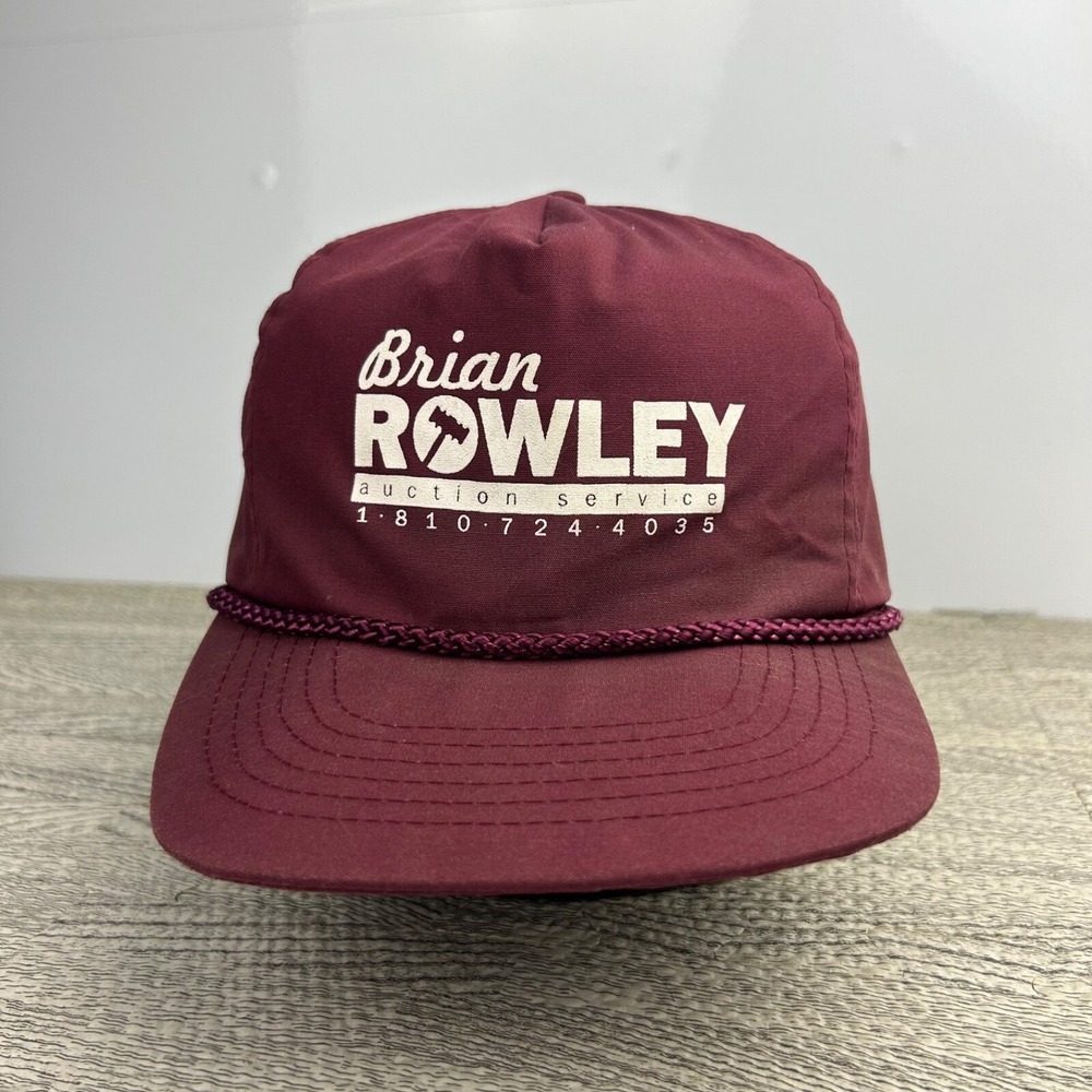 Vintage 90s Brian Rowley Auction Service Hat Cap Strap Back Maroon Rope